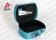 Customized Blue Glitter Organized Makeup Case With White Bow