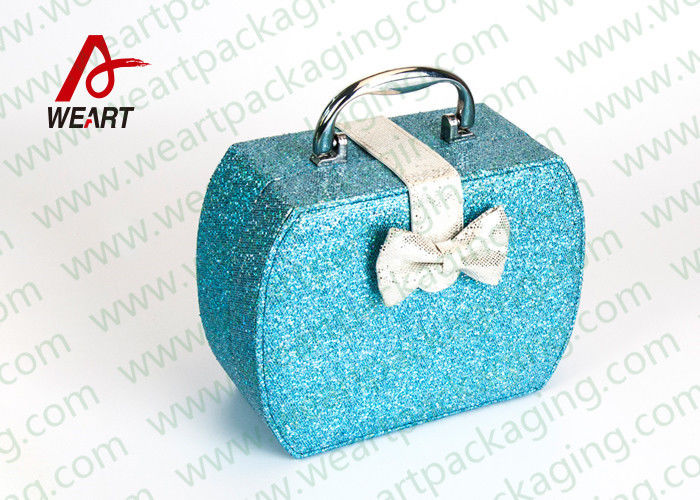 Customized Blue Glitter Organized Makeup Case With White Bow