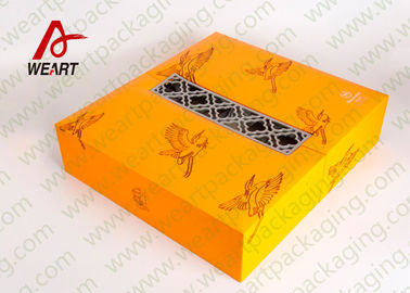 Yellow Fabric Personalised Gift Wrap Box , Special Printing Window Paper Box